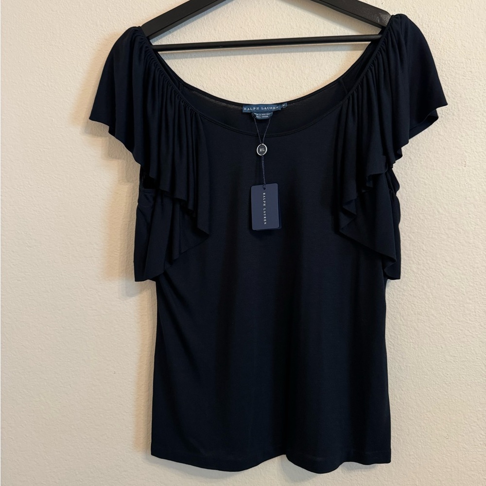 New Ralph Lauren Polo Women's Ruffle Shoulder Top T-shirt